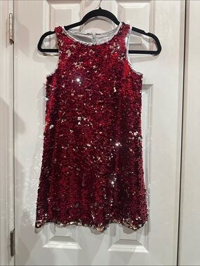 NWOT kids Red Sequin Sleeveless Shift Dress size 7/8